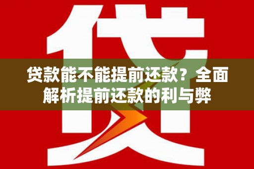 善化贷款能不能提前还款？全面解析提前还款的利与弊
